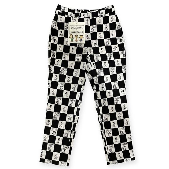 NWT LIMITED EDITION Peanuts X Wildfang Slim Crop Pant Peanuts Checkered Size 2 - Picture 8 of 11